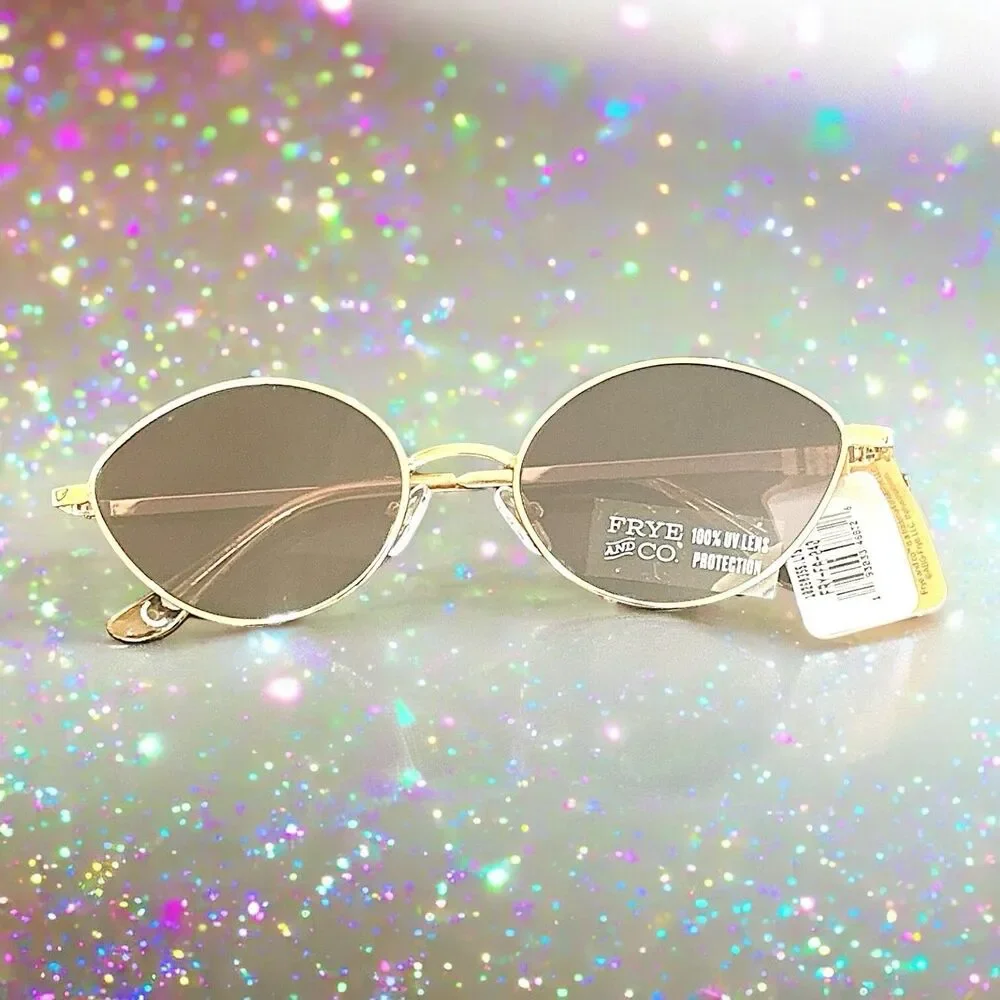 FRYE & CO Metal Almond Sunglasses in Shiny Gold NWOB